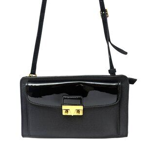 J.CREW Black Leather Handbag Patent and Saffiano Shoulder Bag Classic Elegant